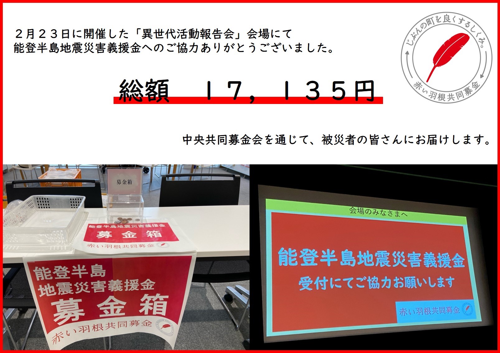 募金活動のご協力に対する御礼とご報告